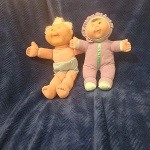 Cabbage Patch Kid Doll Lot Of 2 Adorable Twin Baby Dolls Set - Purple and Blue